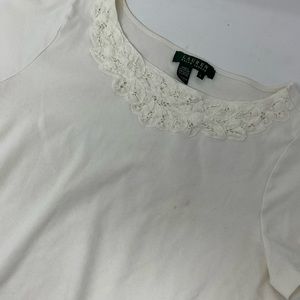 Lauren Ralph Lauren Top Girl Size Large White  Round Neck Short Sleeve Used GHH0